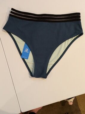 Cupshe Womens' Green High-Waist Swim Bottoms with Black Sheer Waistband
